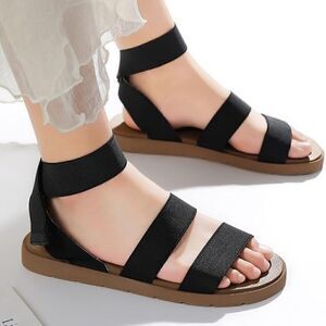 (39-3168) 🔥3/$20🔥  Women's Sandals Adjustable Velcro Flats Stretch  Sz 39 (8.5